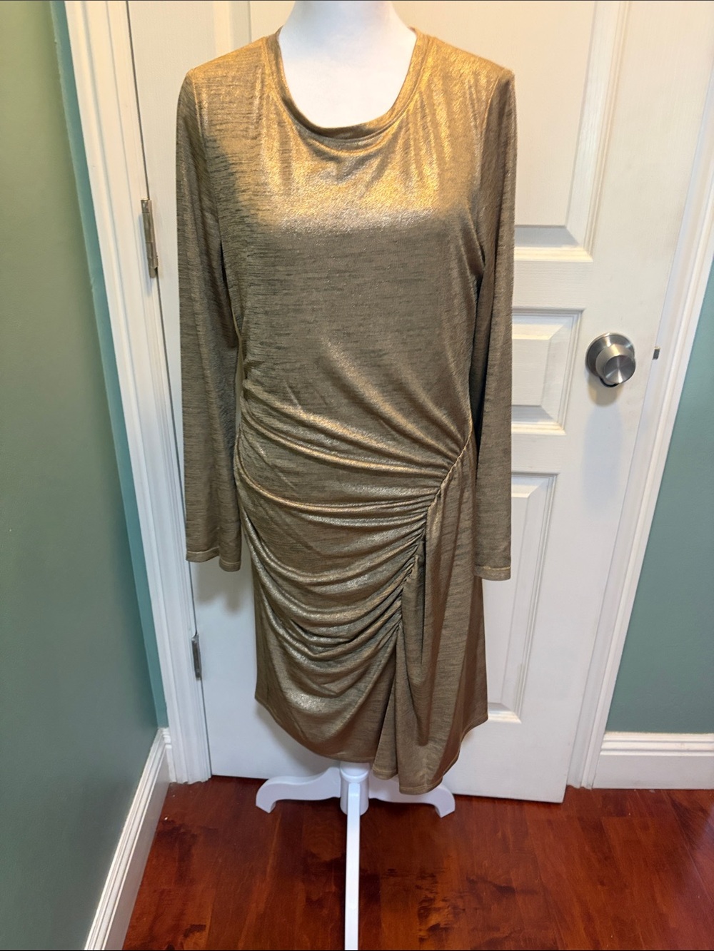Lauren Ralph Lauren Gold Long-Sleeve Draped Ruched Dress